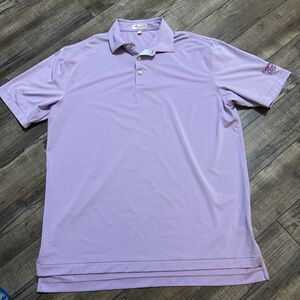 MENS PETER MILLAR SUMMER COMFORT PINK/WHITE STRIPED POLO GOLF SHIRT SIZE L LARGE